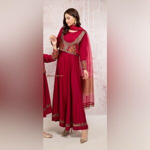 Embroidered Red Indian/Pakistani Maria B Dress - Size S